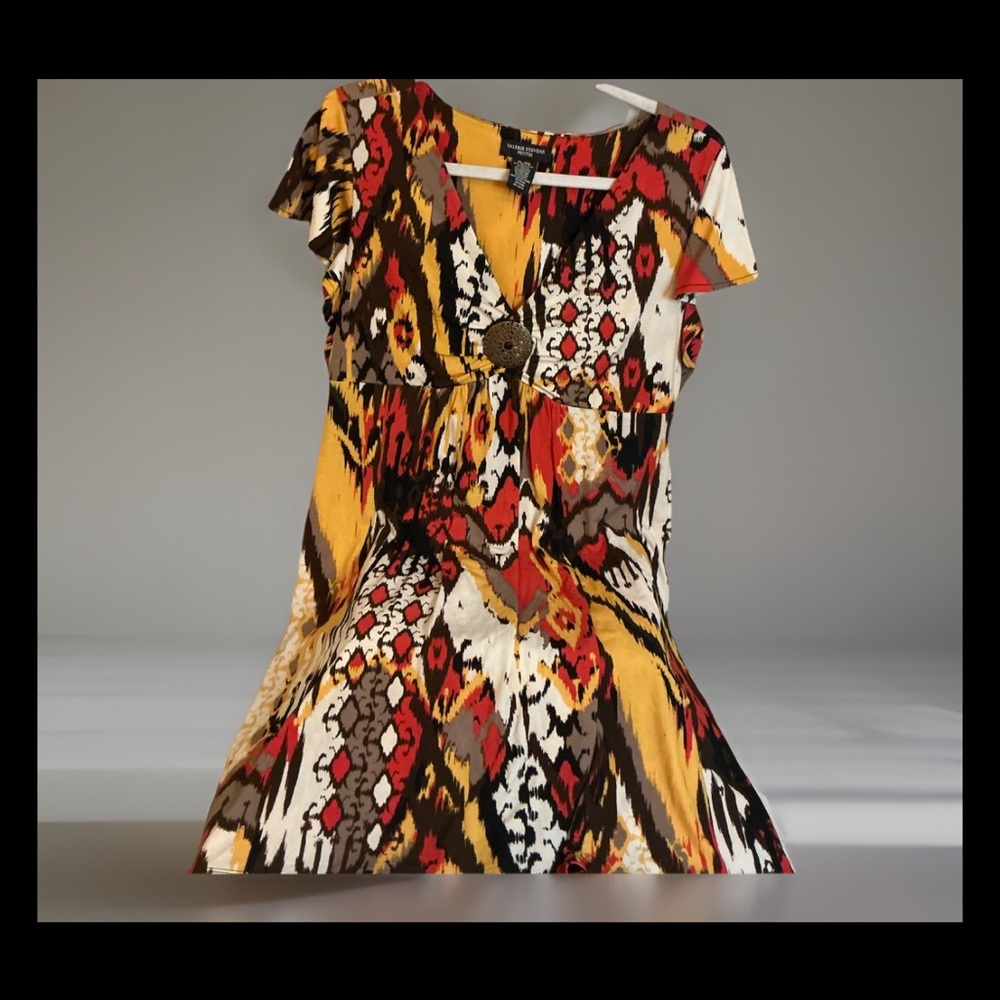 Valerie Stevens Aztec Tribal Multi Color Boho Chic Abstract SummerDress Sz PL